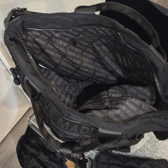 Steve Madden Quilted Convertible Backpack to Tote Bag- Black main image 9